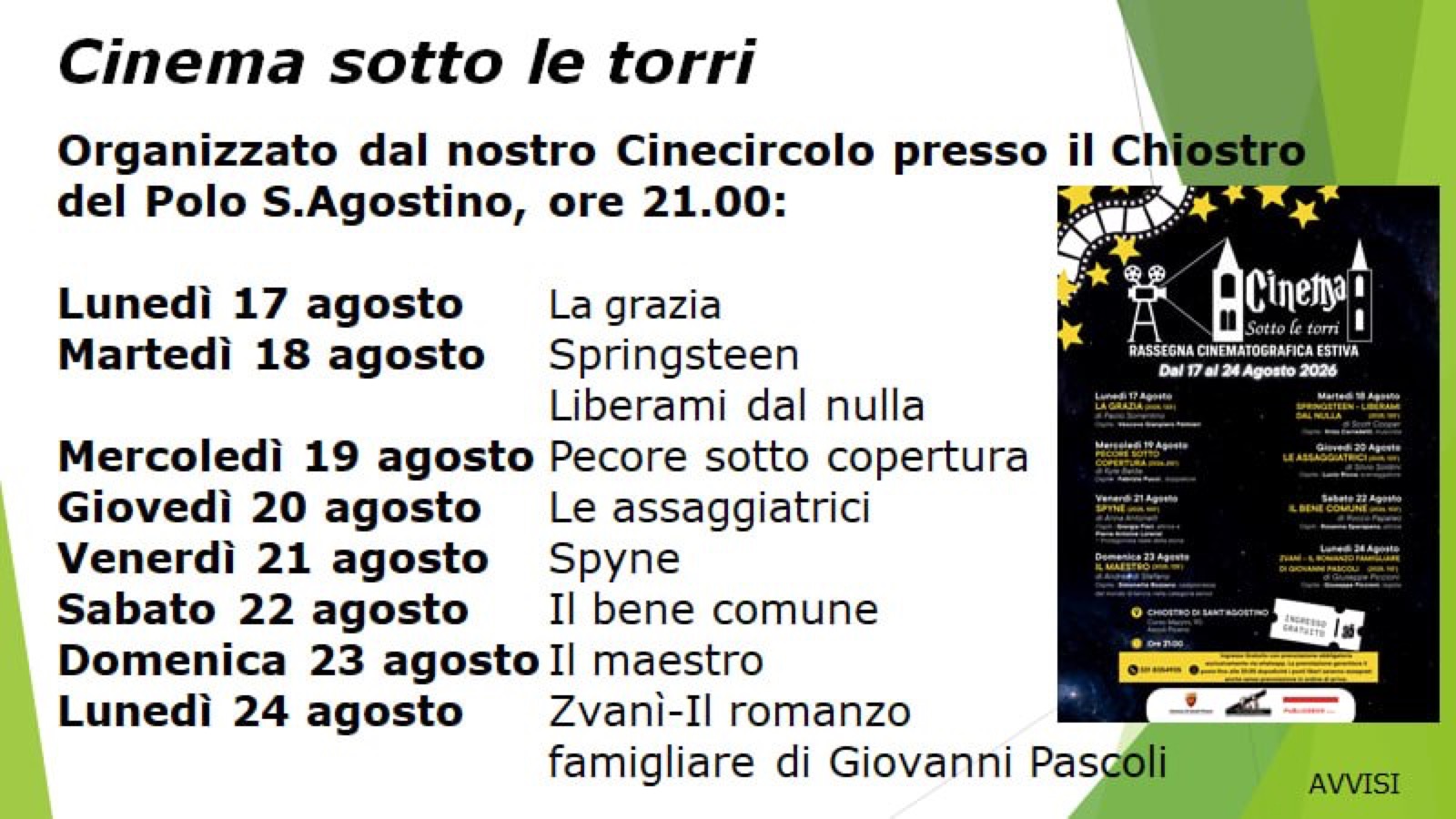 avvisi-2026-34-1 Avvisi 34ª Settimana 2026 - Cinema sotto le torri, Decennale sisma