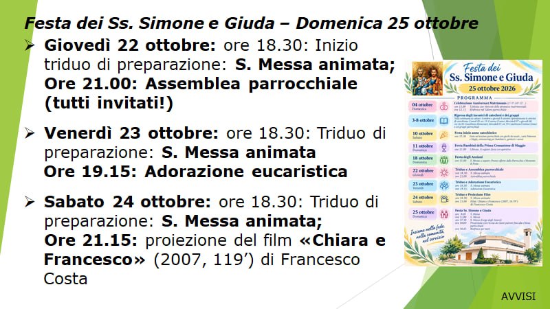 IMG_20261018_212103_391 Avvisi 43ª Settimana 2026 - Festa Ss. Simone e Giuda